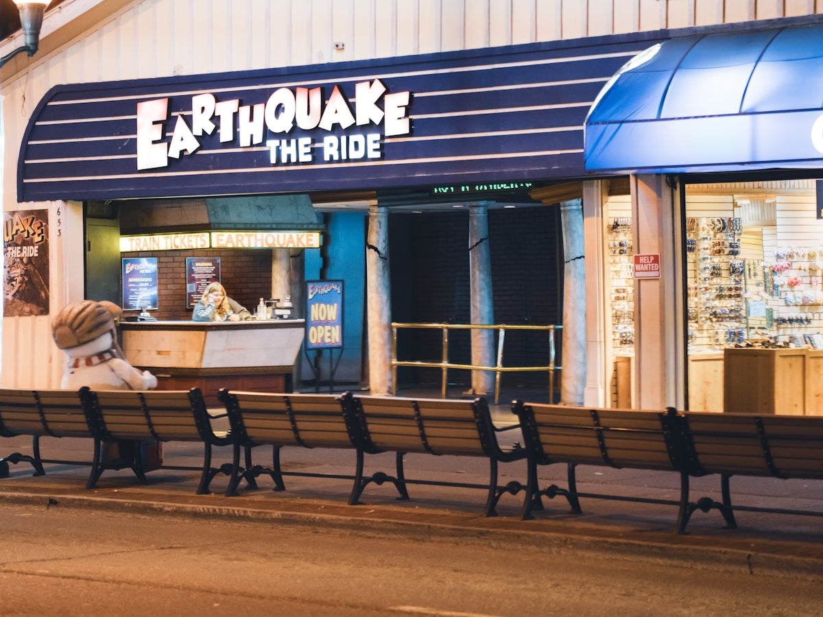 Entrance to earthquake the ride amusement attraction