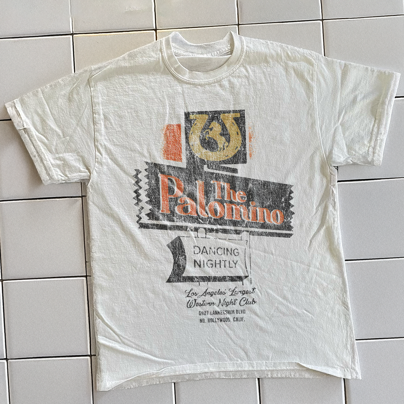 Vintage 90s The Palomino Hollywood Rare Washed White Graphic T-Shirt