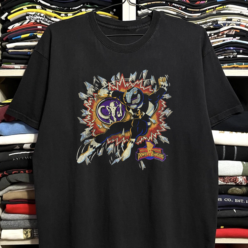 Vintage 1994 Power Rangers Washed Black Graphic Graphic T-Shirt