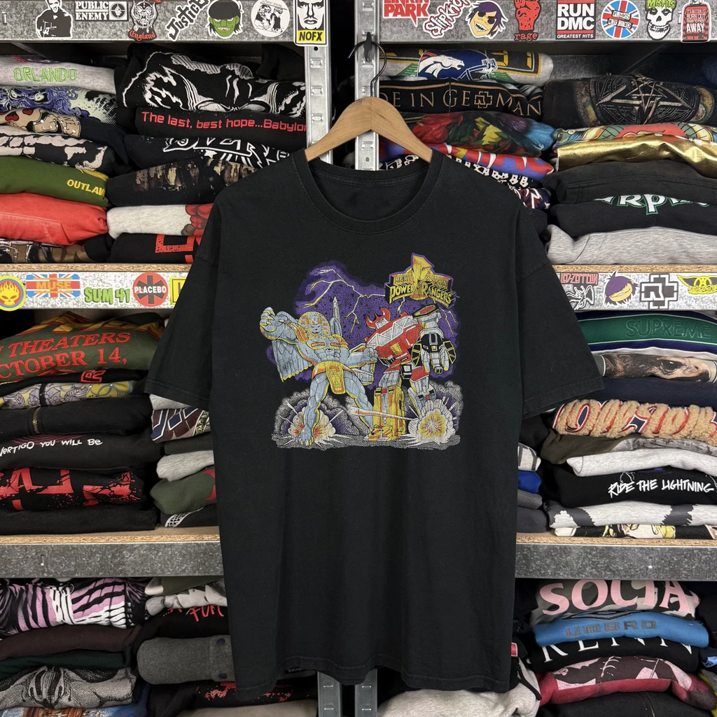 Vintage Rare Mighty Morphin Power Rangers Washed Black Graphic Graphic T-Shirt