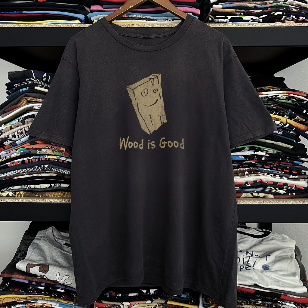 Vintage Rare Plank Ed, Edd & Eddy Wood is Good Washed Black Graphic Graphic T-Shirt
