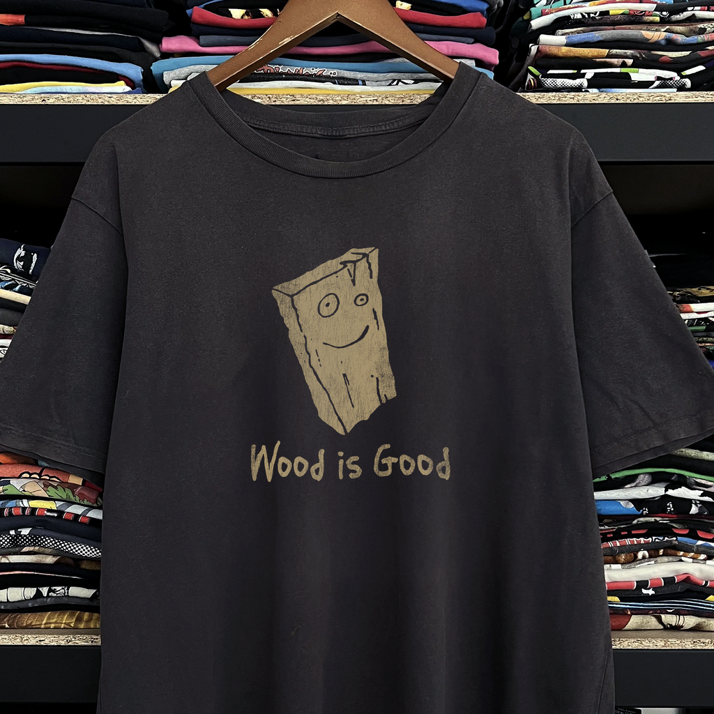 Vintage Rare Plank Ed, Edd & Eddy Wood is Good Washed Black Graphic Graphic T-Shirt