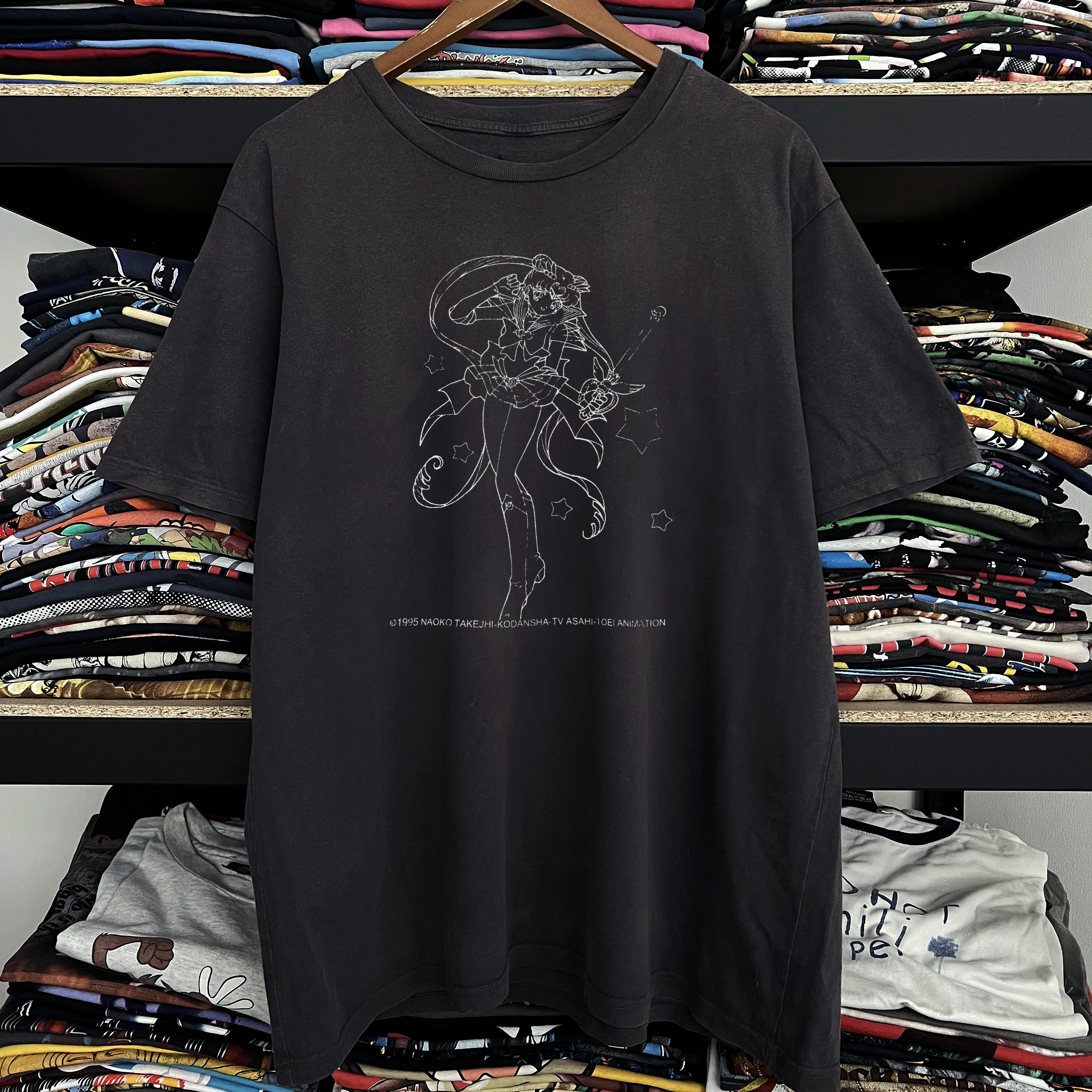 Vintage 1995 Sailor Moon Washed Black Graphic Graphic T-Shirt