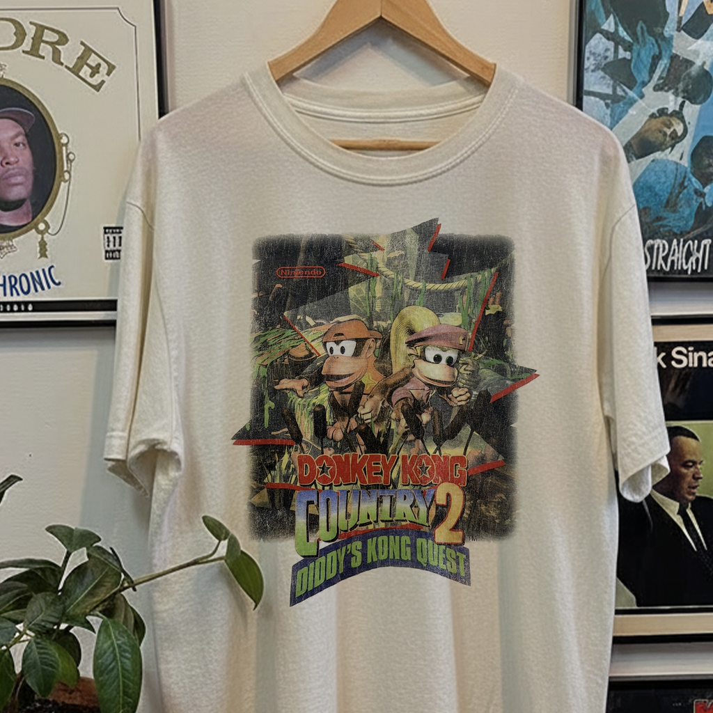 Vintage 90s Donkey Kong Country 2 Diddy's Kong Quest Washed White Graphic Graphic T-Shirt
