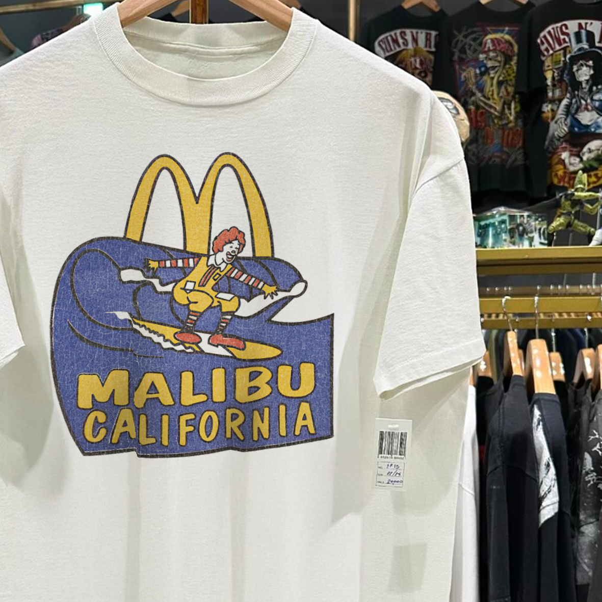 Vintage Mcdonalds Malibu California Rare Vintage Washed White Graphic T-Shirt