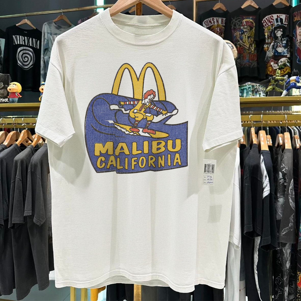 Vintage Mcdonalds Malibu California Rare Vintage Washed White Graphic T-Shirt