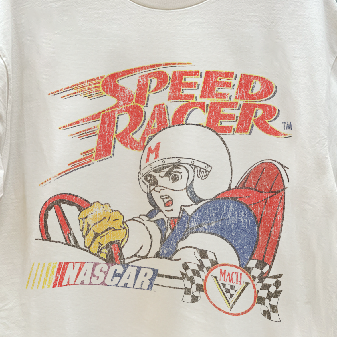 Vintage Speed Racer White Vintage Washe Graphic T-Shirt