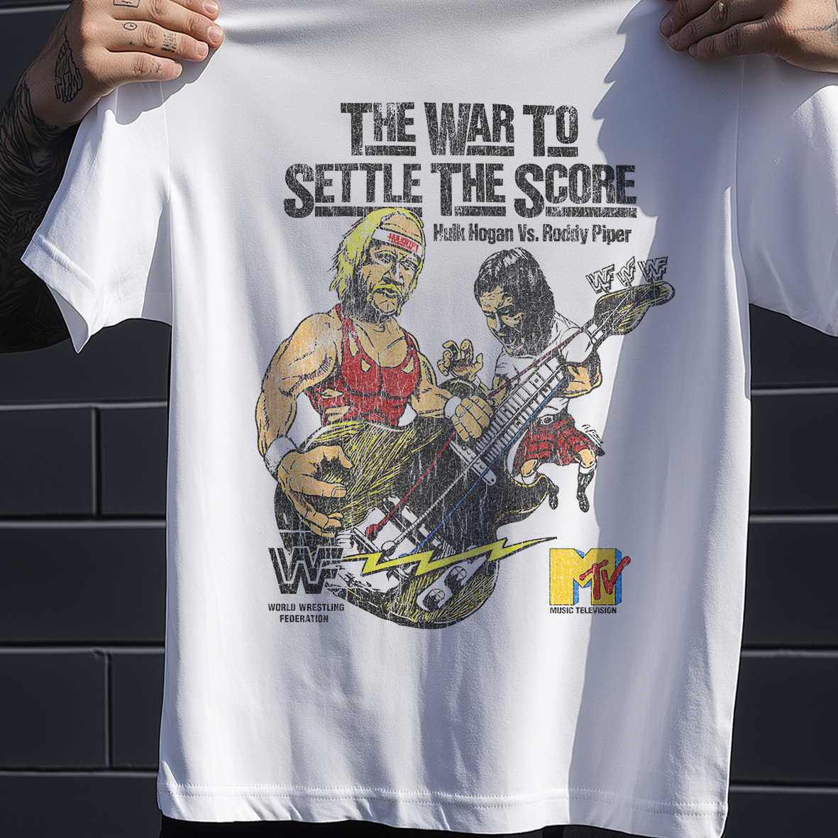 Vintage The War To Settle The Score '85 Promo Vintage Washed White Graphic T-Shirt