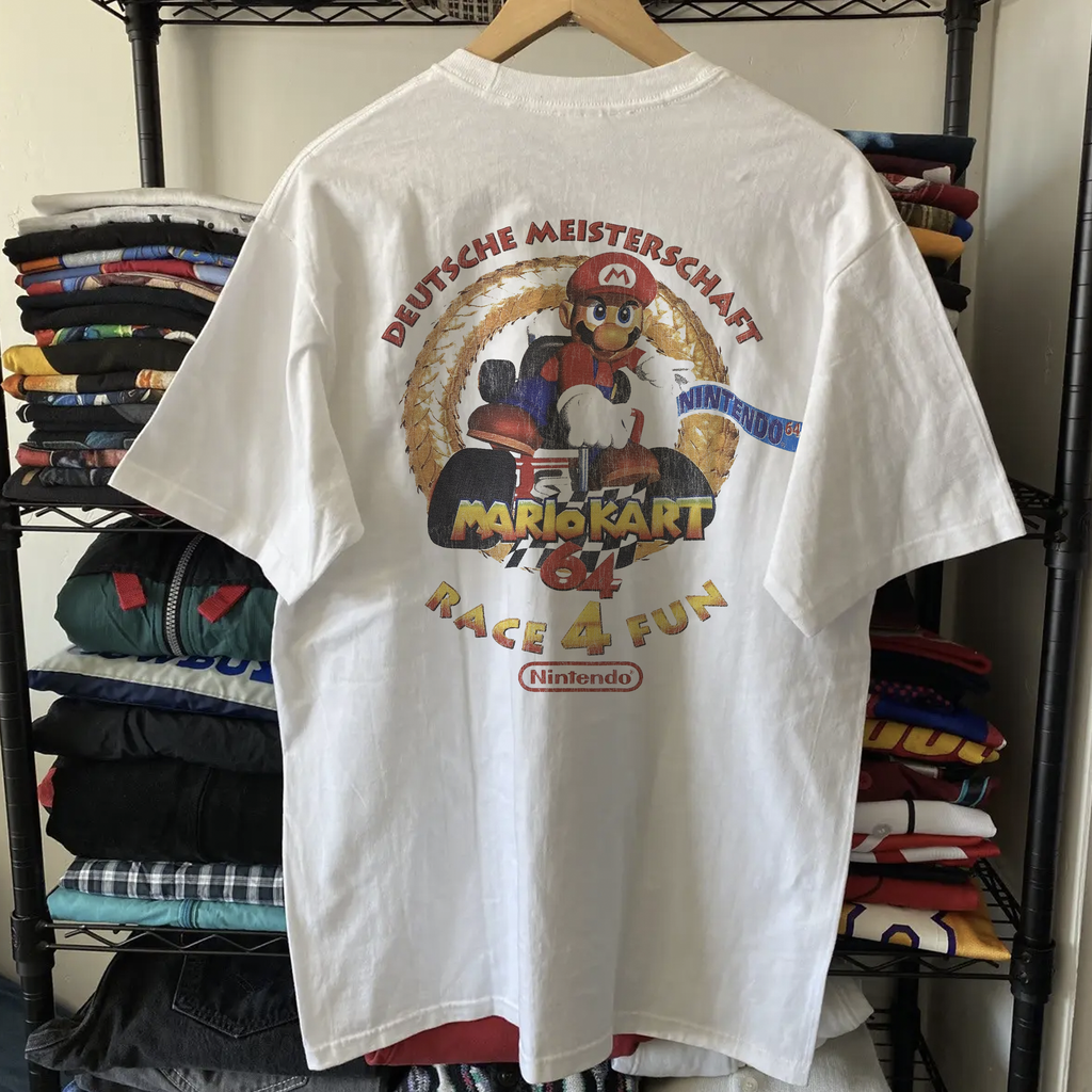 Vintage 90s German Mario Kart Winners Washed White Graphic Graphic T-Shirt
