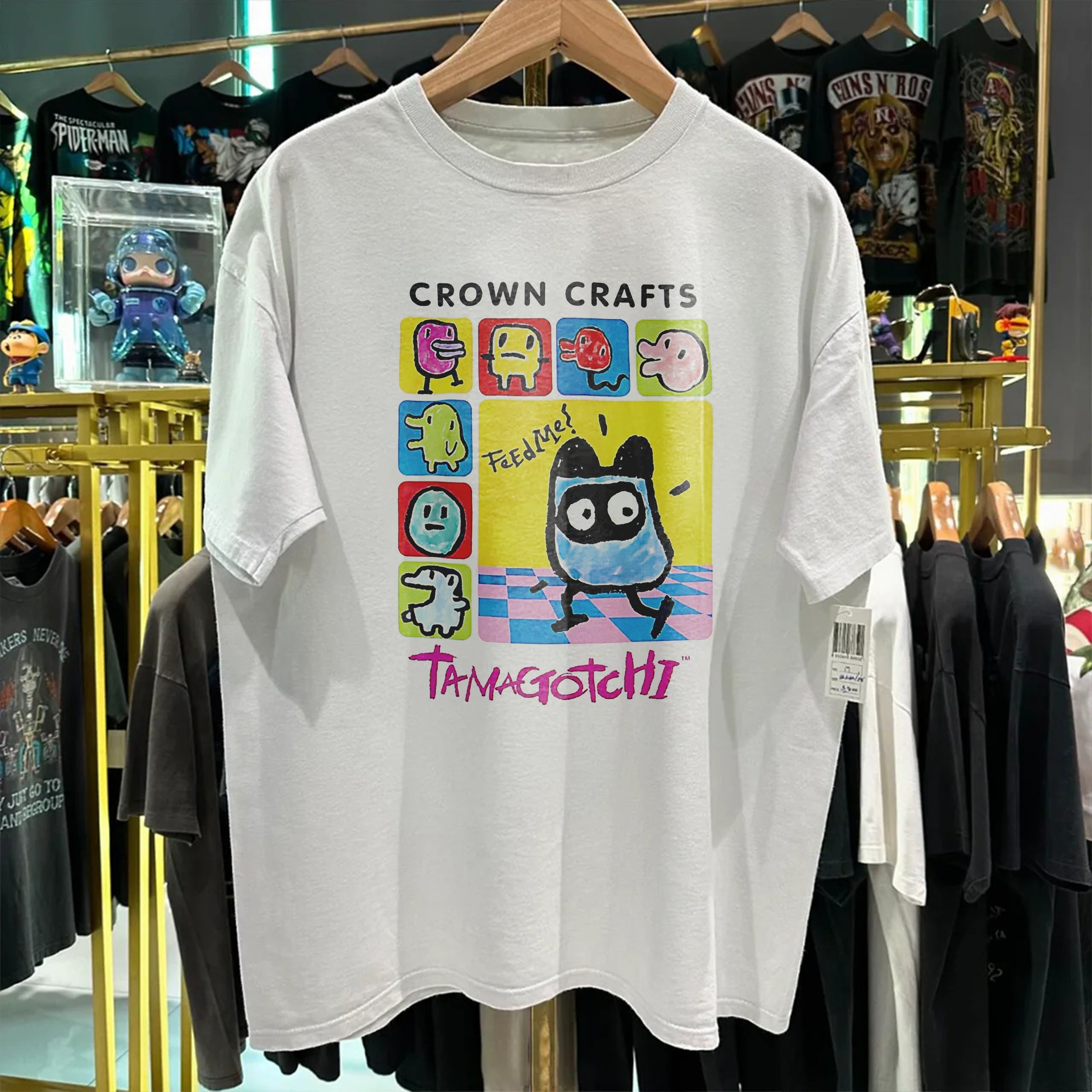Vintage Tamagotchi Crown Craft Washed White Graphic Graphic T-Shirt