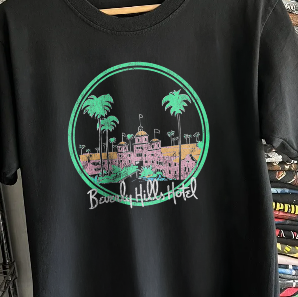Vintage 80s Beverly Hills Hotel Washed Black Sunset Graphic Graphic T-Shirt