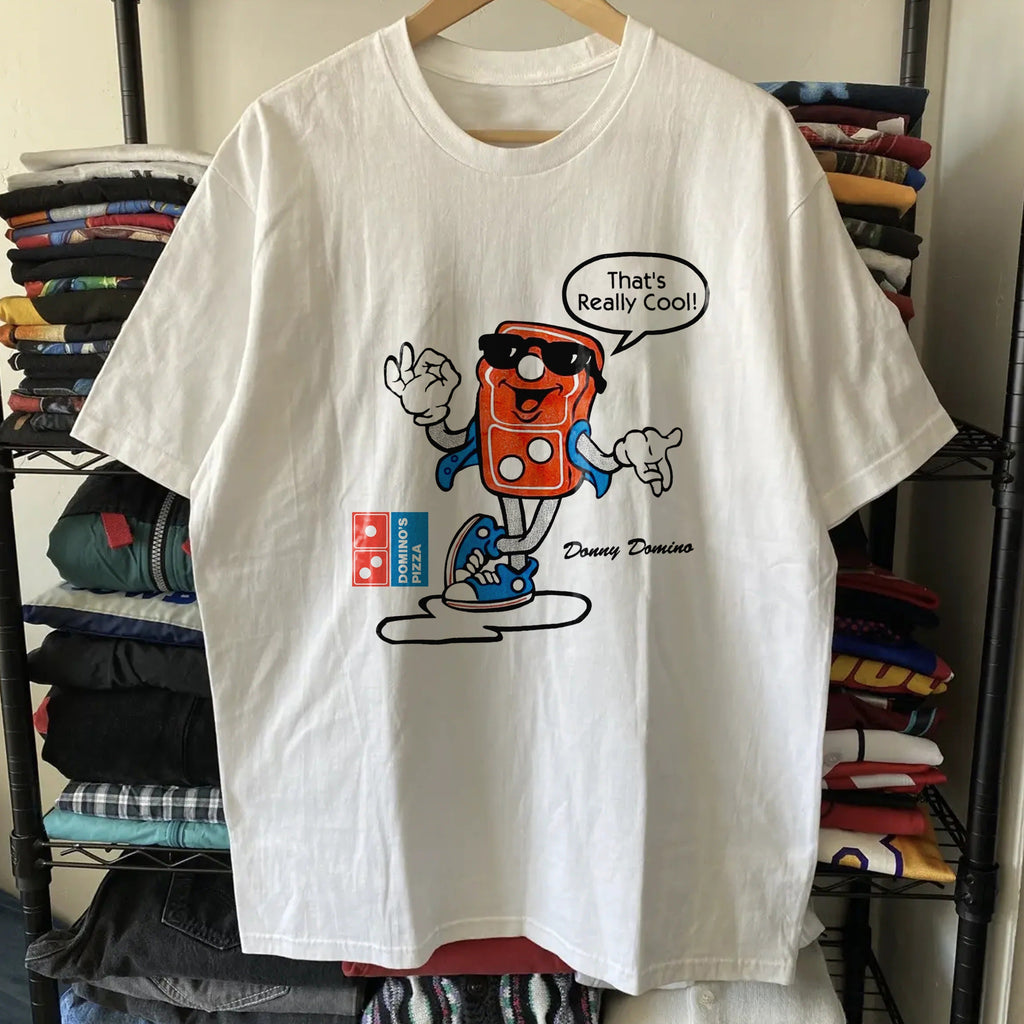 Vintage 1993 Donny Dominos Washed White Graphic Graphic T-Shirt
