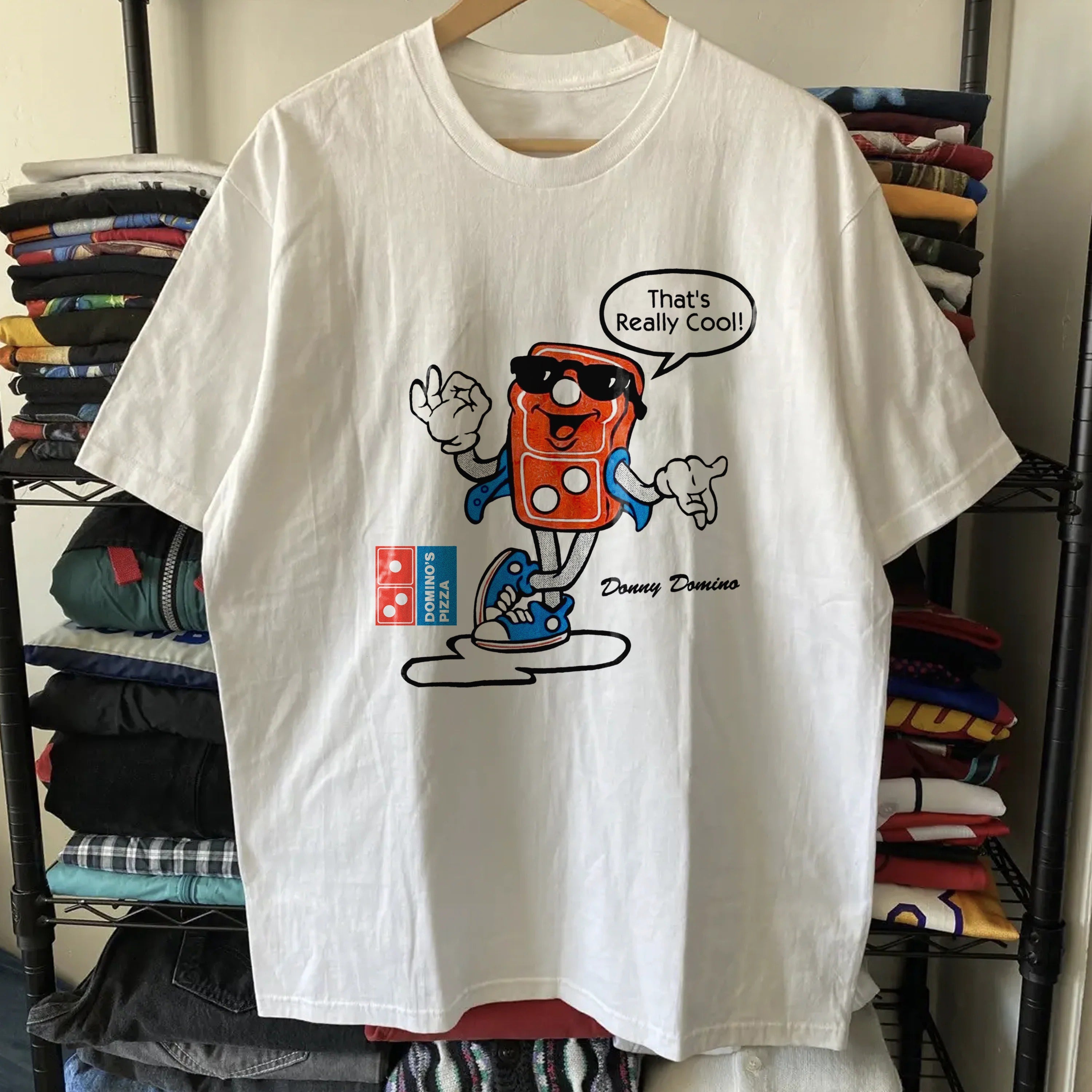 Vintage 1993 Donny Dominos Washed White Graphic Graphic T-Shirt