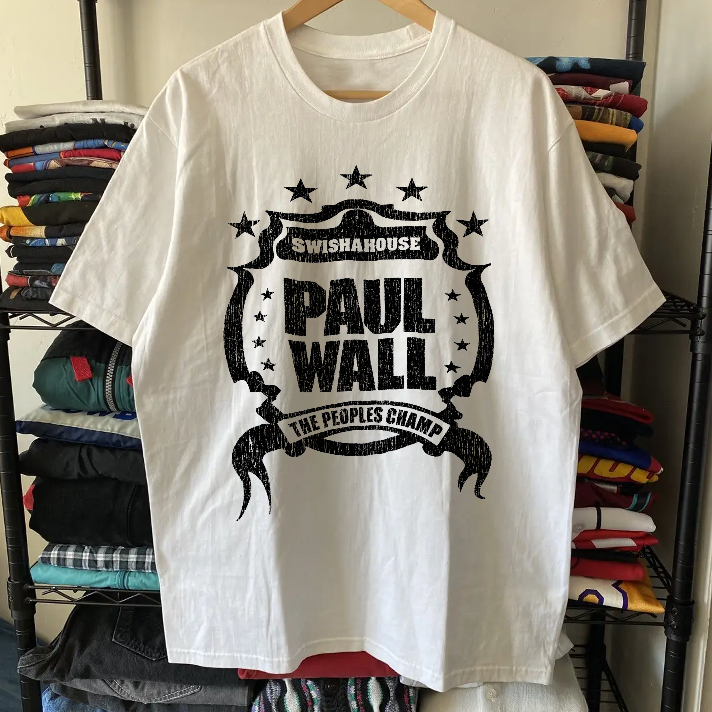Vintage Paul Wall Swishahouse Washed White Graphic Graphic T-Shirt
