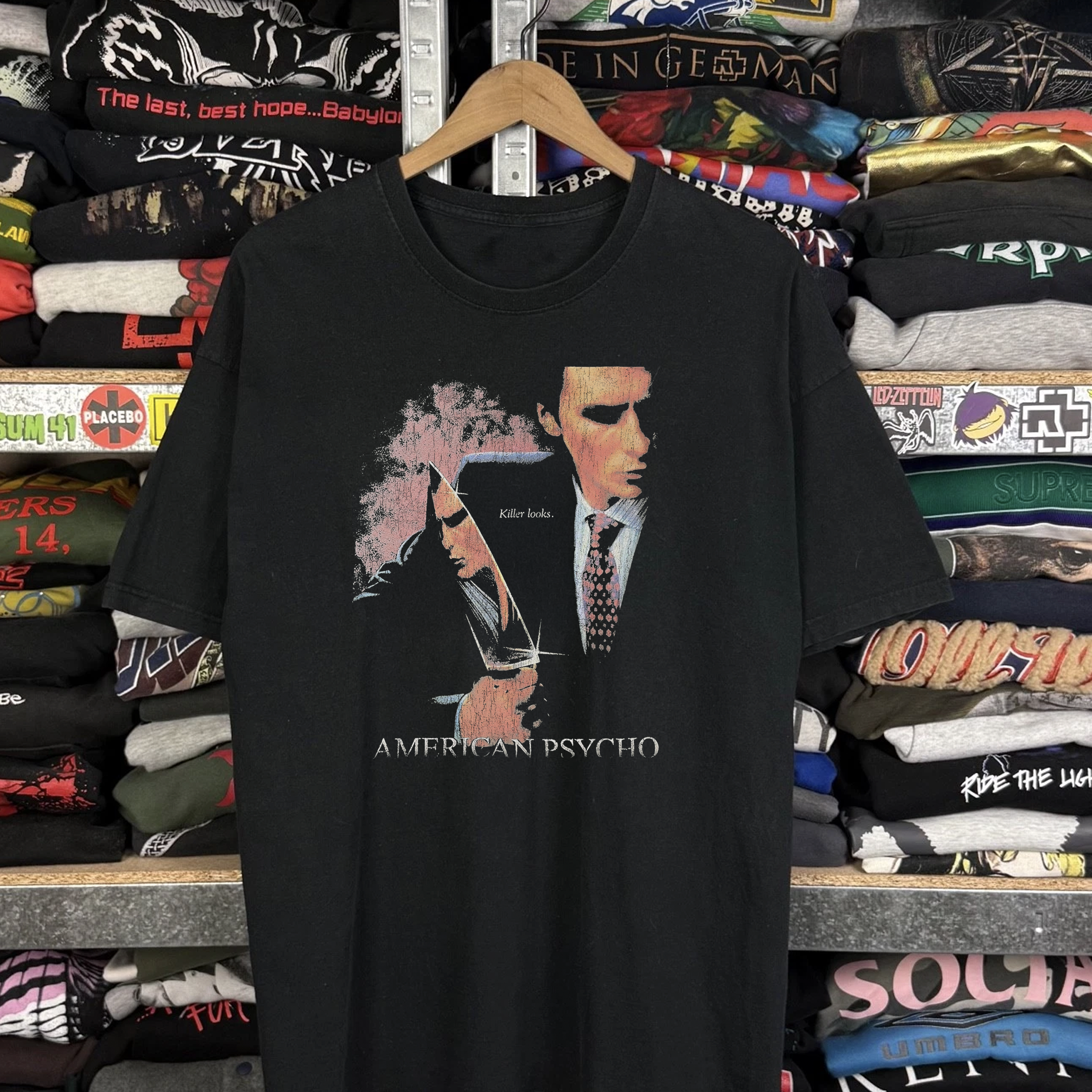 Vintage 2000 American Psycho Washed Black Graphic Graphic T-Shirt