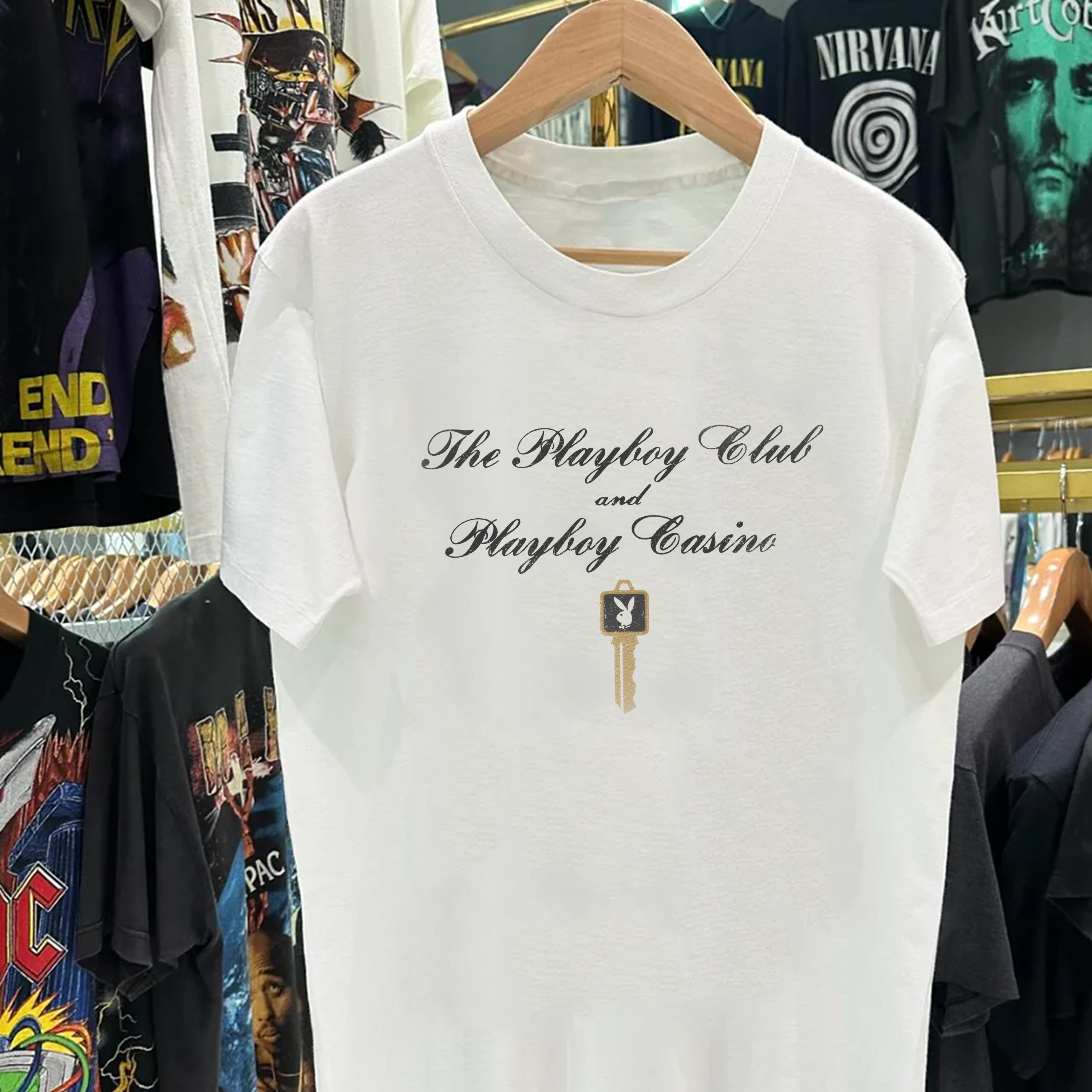 Vintage The Playboy Club Heavyweight White Graphic Graphic T-Shirt