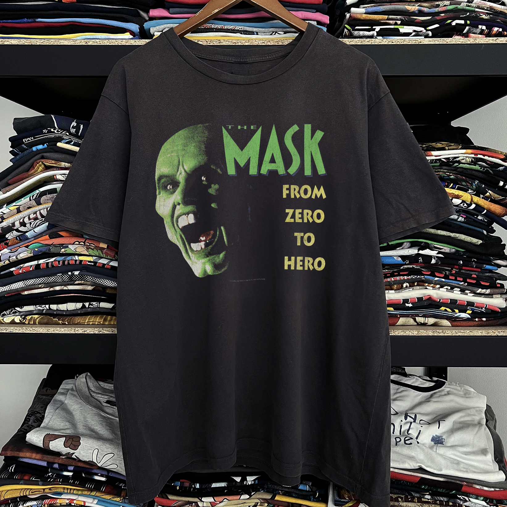Vintage 1994 The Mask Washed Black Graphic Graphic T-Shirt