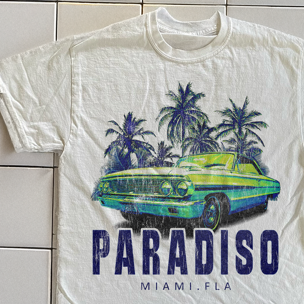 Vintage Hotel Paradiso Miami 2000S Rare Washed White Graphic T-Shirt