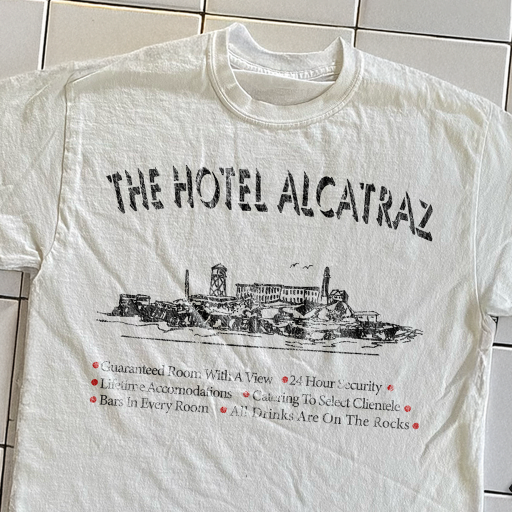 Vintage 90s Hotel Alcatraz Rare Washed White Graphic T-Shirt